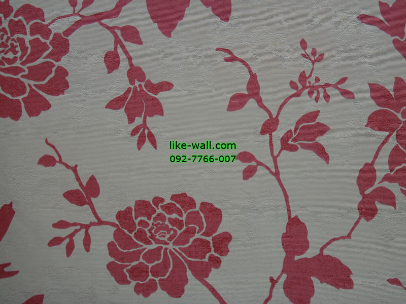 วอลเปเปอร์ติดผนังลายดอกไม้สีชมพู พื้นขาว