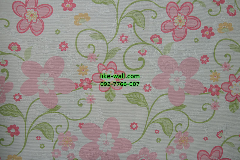 วอลเปเปอร์ติดผนังลายดอกไม้สีขาว พื้นชมพู