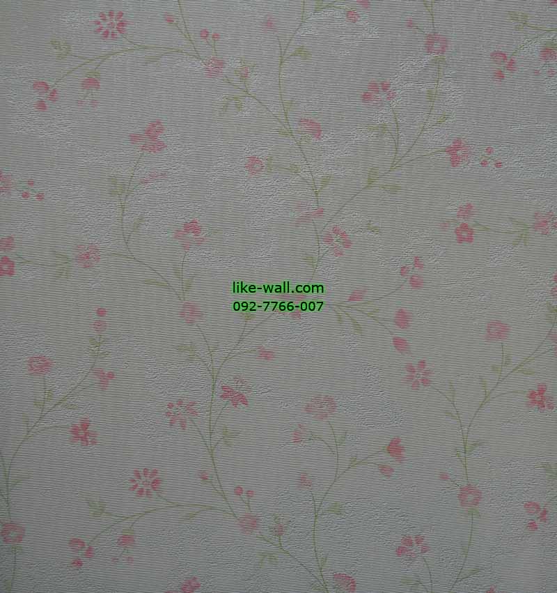 วอลเปเปอร์ติดผนังลายดอกไม้สีชมพู พื้นขาว