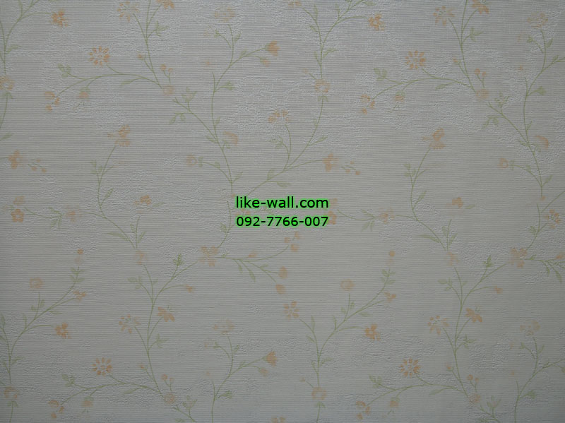 วอลเปเปอร์ติดผนังลายดอกไม้สีส้ม พื้นขาว