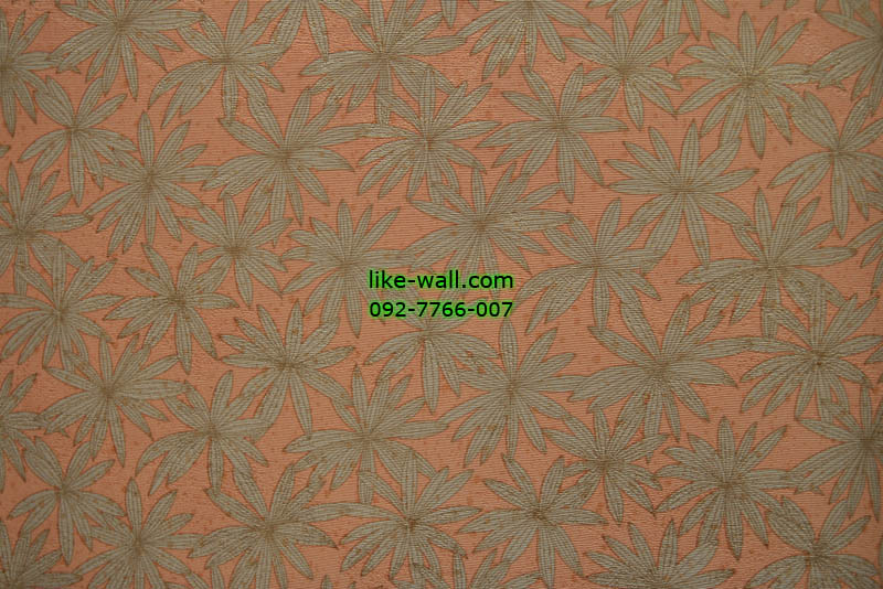 วอลเปเปอร์ติดผนังลายดอกไม้สีเทา พื้นส้ม