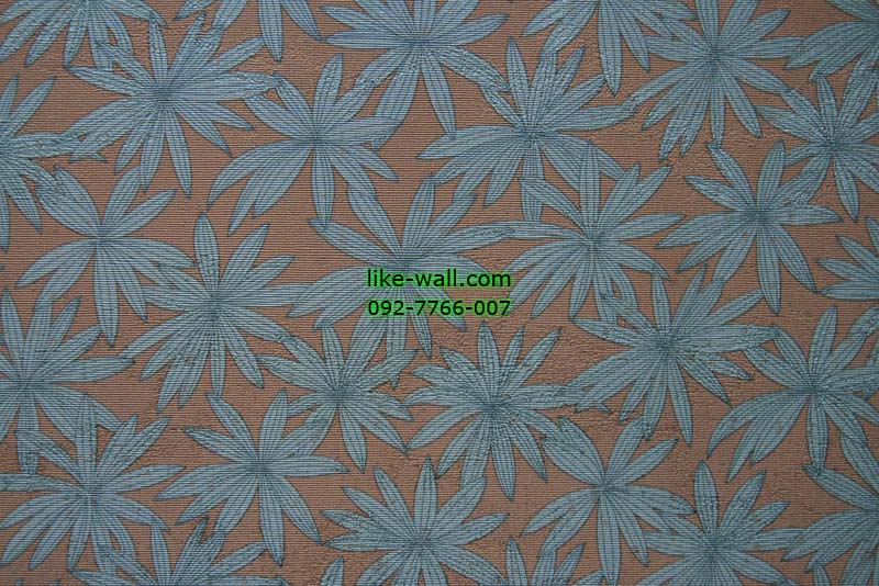 วอลเปเปอร์ติดผนังลายดอกไม้สีฟ้า พื้นสีส้ม