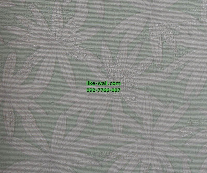 วอลเปเปอร์ติดผนังลายดอกไม้สีขาว พื้นสีเขียว