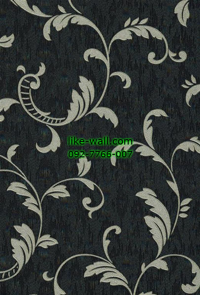 วอลเปเปอร์ติดผนังลายใบไม้สีขาว พื้นสีดำ