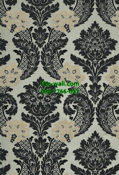 วอลเปเปอร์ติดผนังลายหลุยส์สีดำ เหลือง พื้นขาว