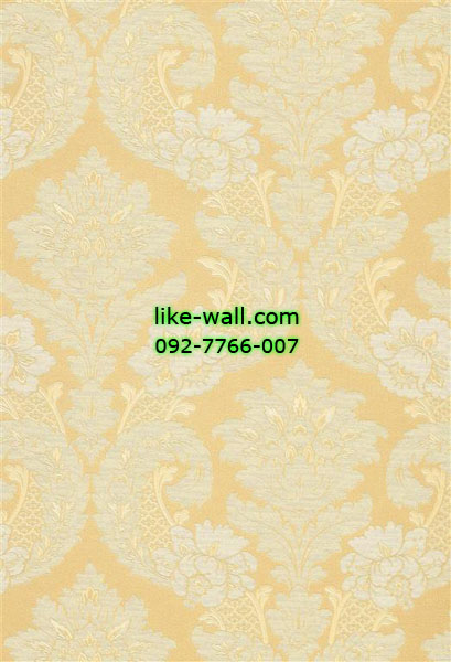 วอลเปเปอร์ติดผนังลายหลุยส์สีขาว พื้นสีส้ม