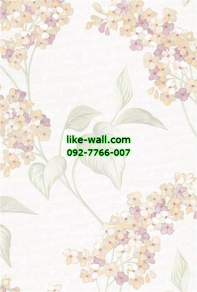 วอลเปเปอร์ติดผนังลายดอกไม้หลากสีสัน พื้นขาว