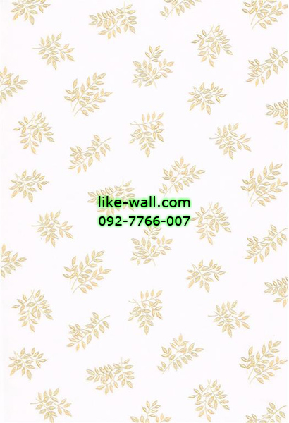 วอลเปเปอร์ติดผนังลายใบไม้สีส้ม พื้นขาว