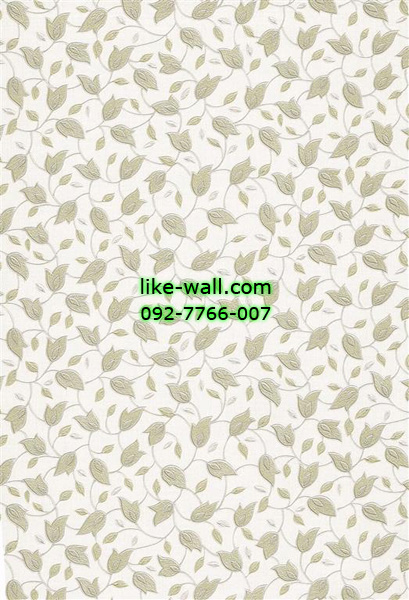 วอลเปเปอร์ลายใบไม้สีเทา พื้นขาว
