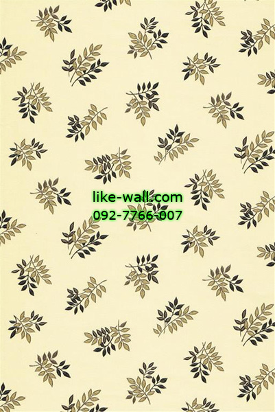 วอลเปเปอร์ติดผนังลายใบไม้สีดำ เขียว พื้นสีไข่