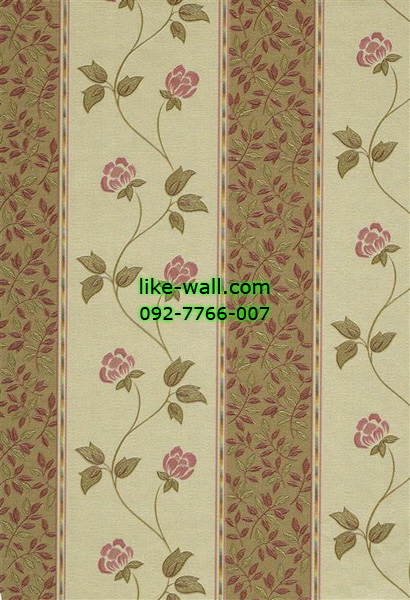 วอลเปเปอร์ติดผนังลายดอกไม้สีชมพู พื้นขาว ผสมลายทาง