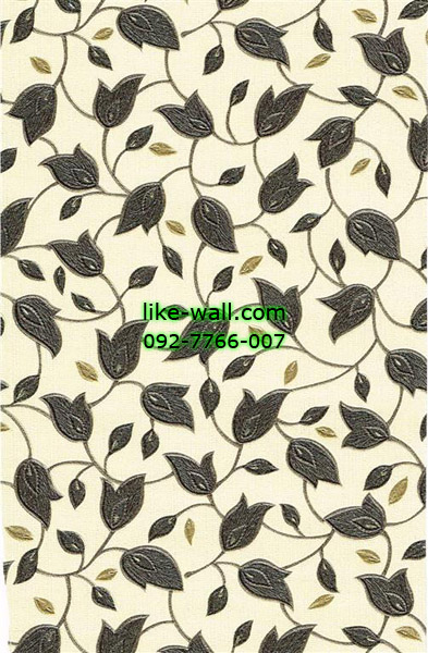 วอลเปเปอร์ติดผนังลายใบไม้สีดำ พื้นขาว