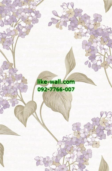 วอลเปเปอร์ติดผนังลายดอกไม้สีม่วง พื้นขาว