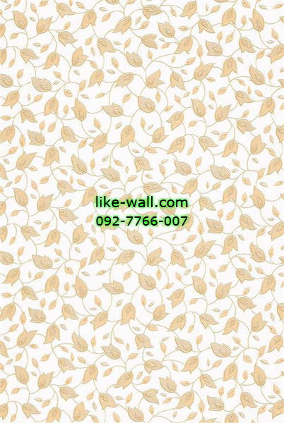 วอลเปเปอร์ติดผนังลายใบไม้สีส้ม พื้นขาว