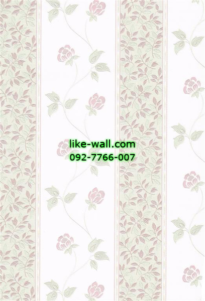 วอลเปเปอร์ติดผนังลายดอกไม้สีชมพู ผสมลายทาง พื้นขาว