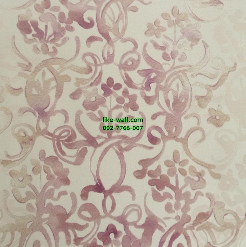 วอลเปเปอร์ติดผนังลายหลุยส์สีม่วง พื้นขาว