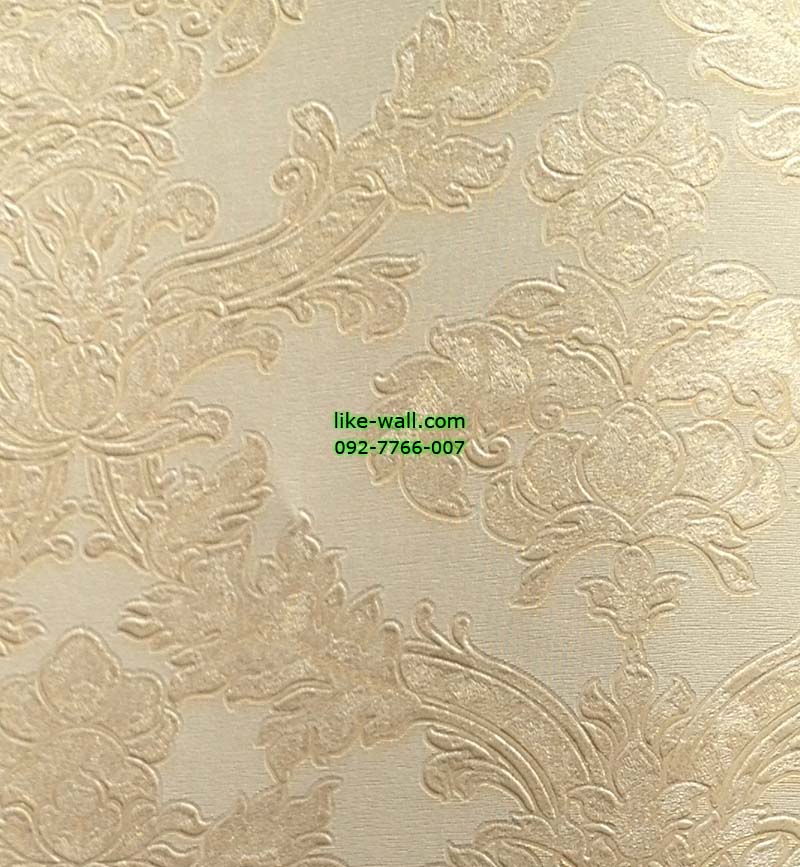 วอลเปเปอร์ติดผนังลายหลุยส์สีทอง พื้นขาว