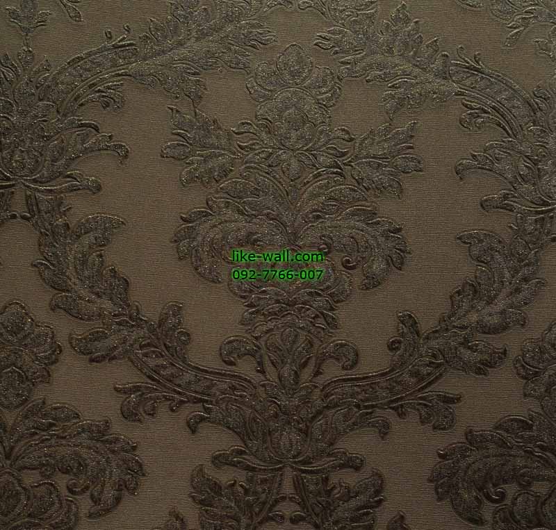 วอลเปเปอร์ติดผนังลายหลุยส์สีดำ พื้นสีน้ำตาล