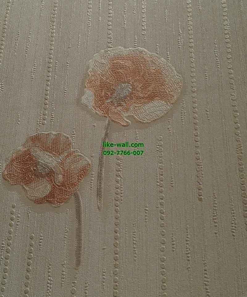 วอลเปเปอร์ติดผนังลายดอกไม้สีส้ม พื้นสีชมพู