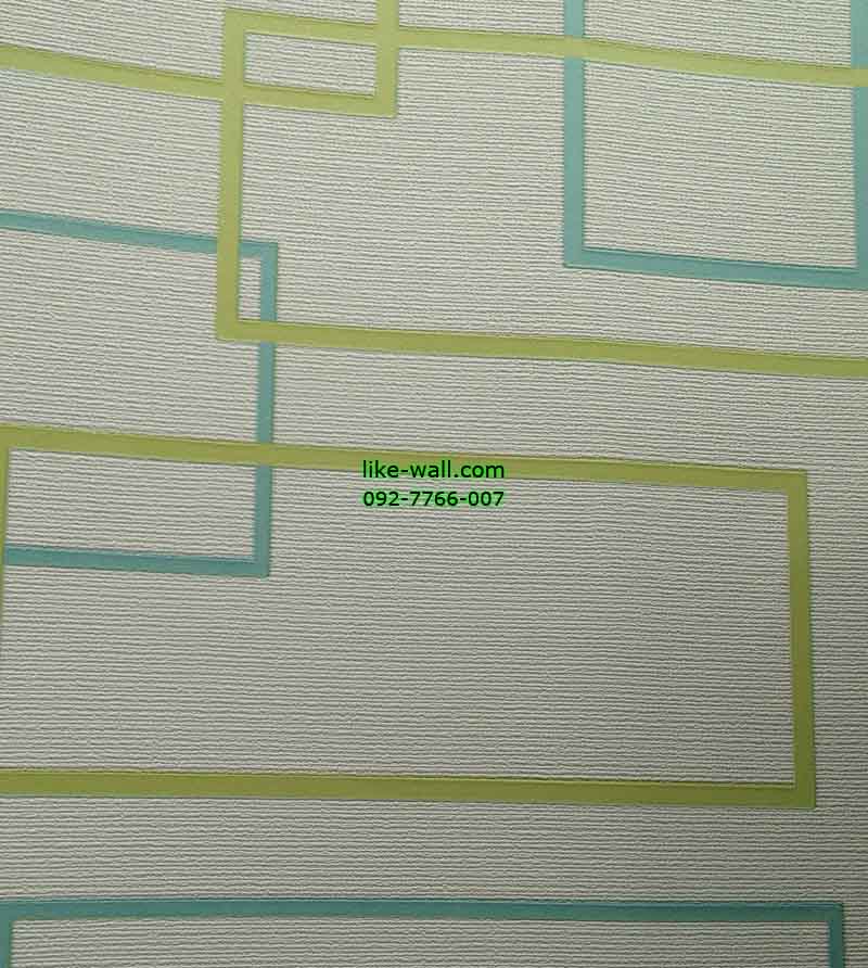 วอลเปเปอร์ติดผนังลายเส้นสีเขียว ฟ้า พื้นขาว