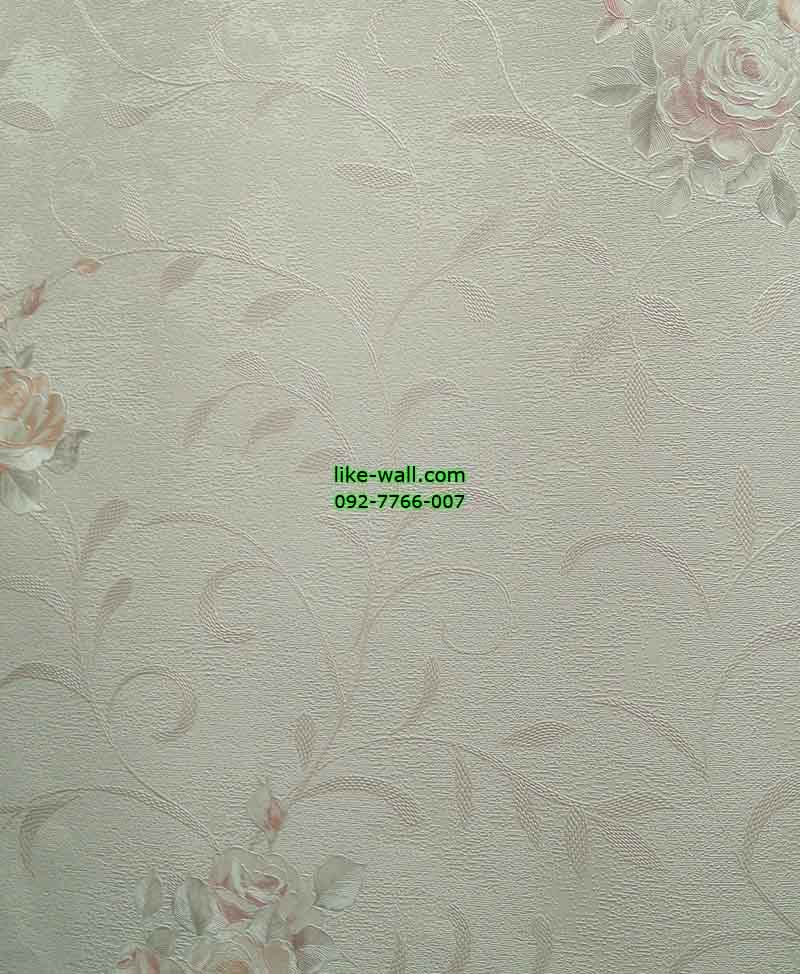 วอลเปเปอร์ติดผนังลายดอกกุหลาบสีชมพู พื้นขาว