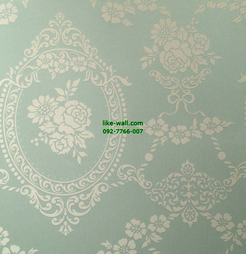 วอลเปเปอร์ติดผนังลายหลุยส์สีขาว พื้นเขียว