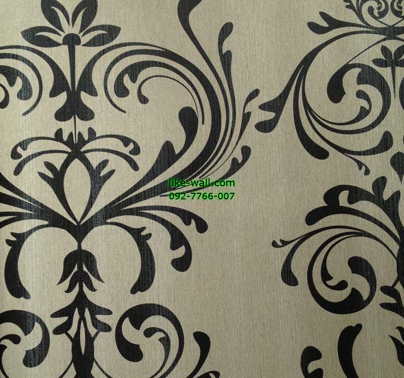 วอลเปเปอร์ติดผนังลายหลุยส์สีดำ พื้นขาว