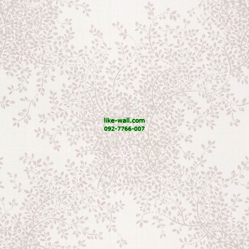 วอลเปเปอร์ติดผนังลายใบไม้สีเทา พื้นขาว