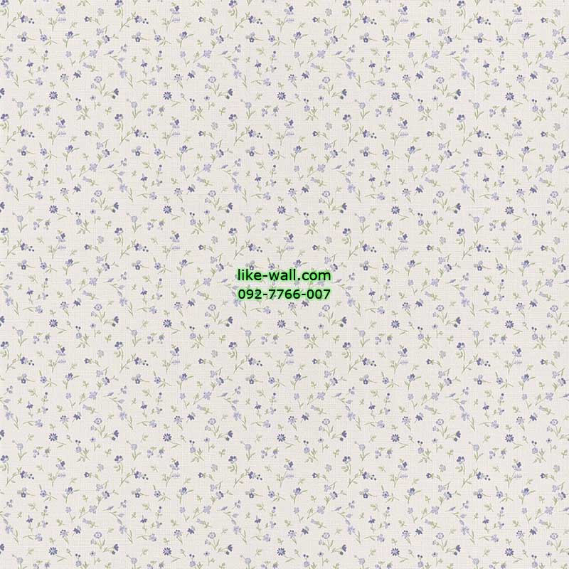 วอลเปเปอร์ติดผนังลายดอกกุหลาบสีน้ำเงิน พื้นขาว