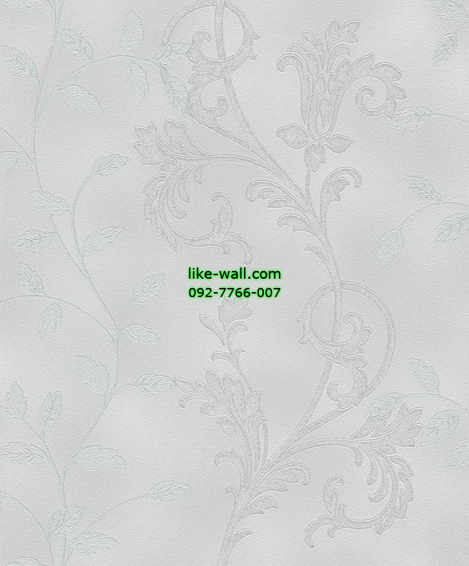 วอลเปเปอร์ติดผนังลายใบไม้สีเทาฟ้า ผสมลายหลุยส์