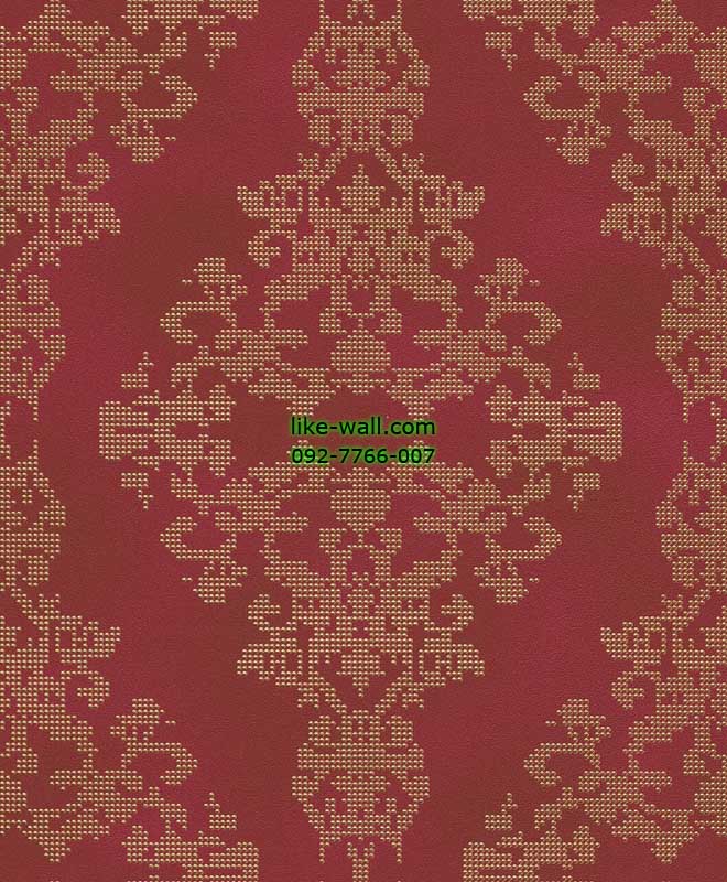 วอลเปเปอร์ติดผนังลายจุดหลุยส์สีทอง พื้นสีแดง