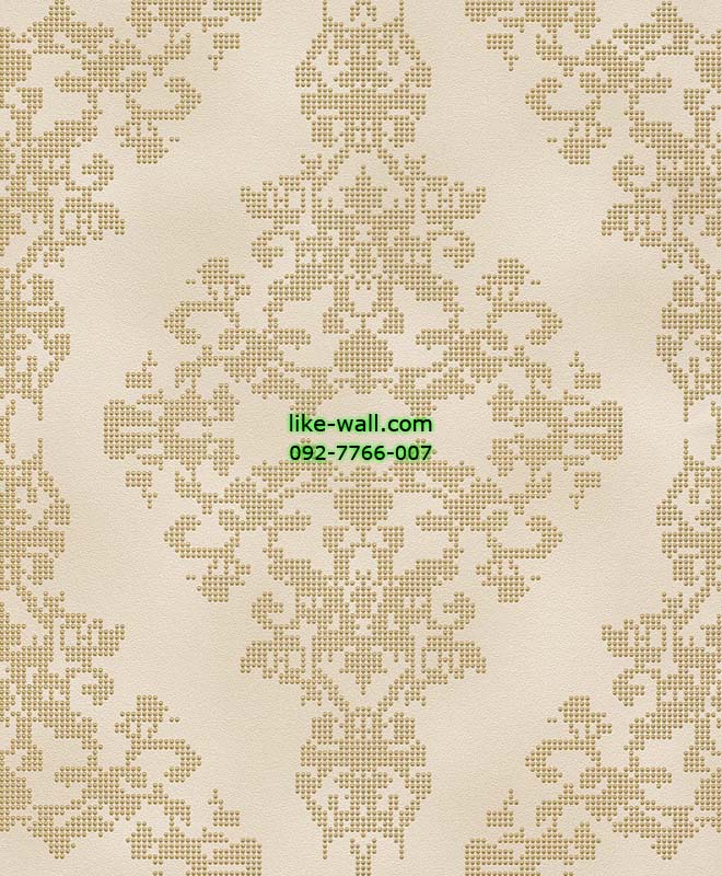 วอลเปเปอร์ติดผนังลายจุดหลุยส์สีน้ำตาล พื้นขาว