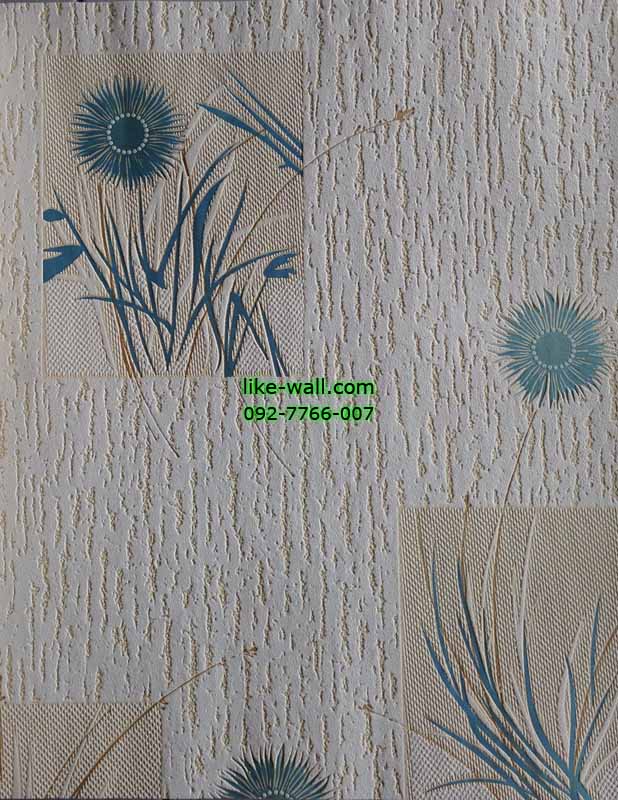 วอลเปเปอร์ติดผนังลายดอกไม้สีฟ้า พื้นขาว