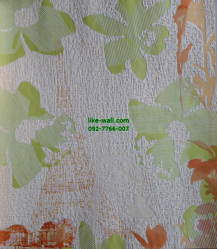 วอลเปเปอร์ติดผนังลายดอกไม้สีเขียว พื้นรูปหอไอเฟล