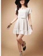 เดรสผ้าไหมเทียม สวยหวาน สีเบจ