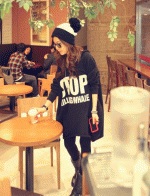  เสื้อแขนยาว มีฮูด ลาย STOP สีดำ