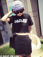 ชุด 2 ชิ้นผ้าลูกไม้ เสื้อ PARIS + กระโปรง ,มีสีดำและสีขาว