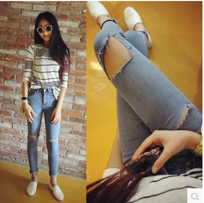 JEANS  กางเกงยีนส์เอวสูง รุ่น Harajuku  Japanese  and  korean  jeans  แฟชั่นกางเกงยีนส์สกินนี่สำหรับผู้หญิงลุคเซอร์ๆ