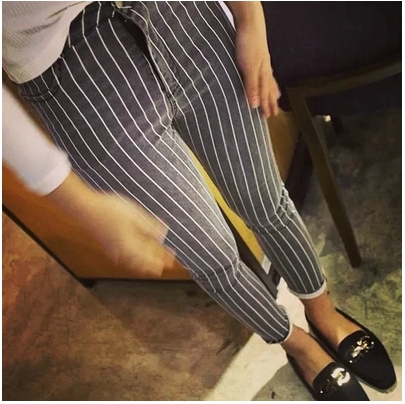 JEANS  กางเกงยีนส์เอวสูง Stripe  Japanese  and  korean  black  jeans  แฟชั่นกางเกงยีนส์สกินนี่สำหรับผู้หญิง แฟชั่นแนวฮาราจูกุ