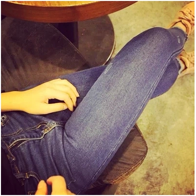 JEANS  กางเกงยีนส์เอวสูง dark  blue  skinny  denim แฟชั่นกางเกงยีนส์ทรงSkinny แฟชั่นแนวฮาราจูกุ