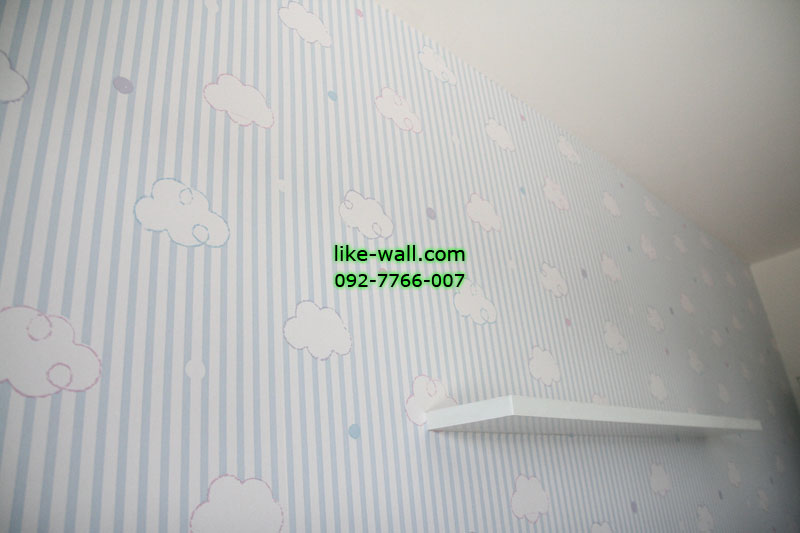 ตัวอย่างการติดตั้งวอลเปเปอร์รูปก้อนเมฑ ผสมลายทาง