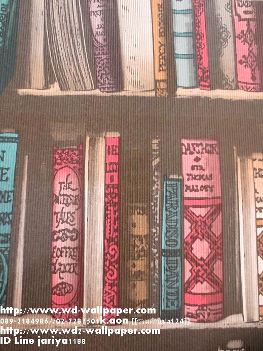 วอลเปเปอร์ติดผนัง ลายชั้นวางหนังสือ ตกแต่งห้องสมุด ห้องทำงาน ลายหนังสือพิมพ์