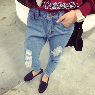 JEANS  กางเกงยีนส์เอวสูง ทรงสกินนี่แฟชั่น สำหรับผู้หญิงลุคเซอร์ๆ  women harem jean  korean  fashion  