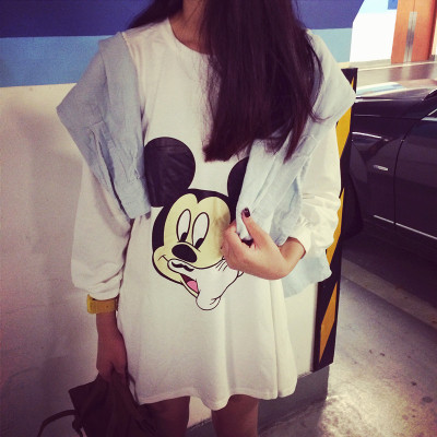 DRESS  MICKEY  CARTOON  ชุดเดรสแขนยาวแฟชั่น สำหรับผู้หญิงสไตล์ญี่ปุ่นเกาหลี casual/basic  one  piece  dress 