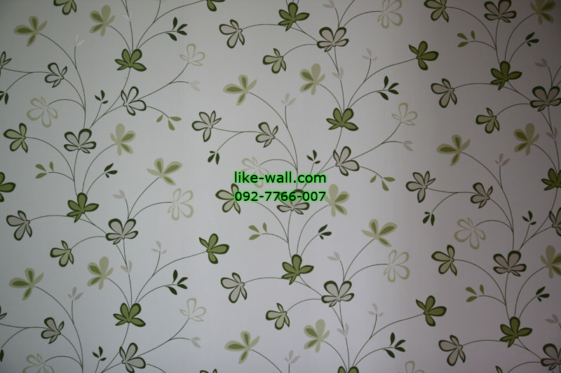 ตัวอย่างการติดตั้งวอลเปเปอร์ที่ icondo sukhumvit วอลเปเปอร์ลายใบไม้สีเขียว