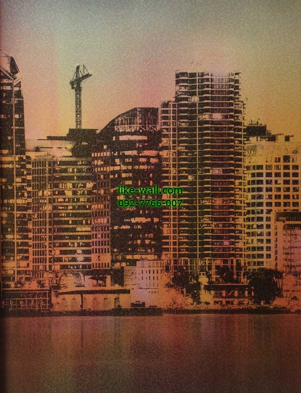 วอลเปเปอร์ติดผนังลายตึกโทนสีส้ม