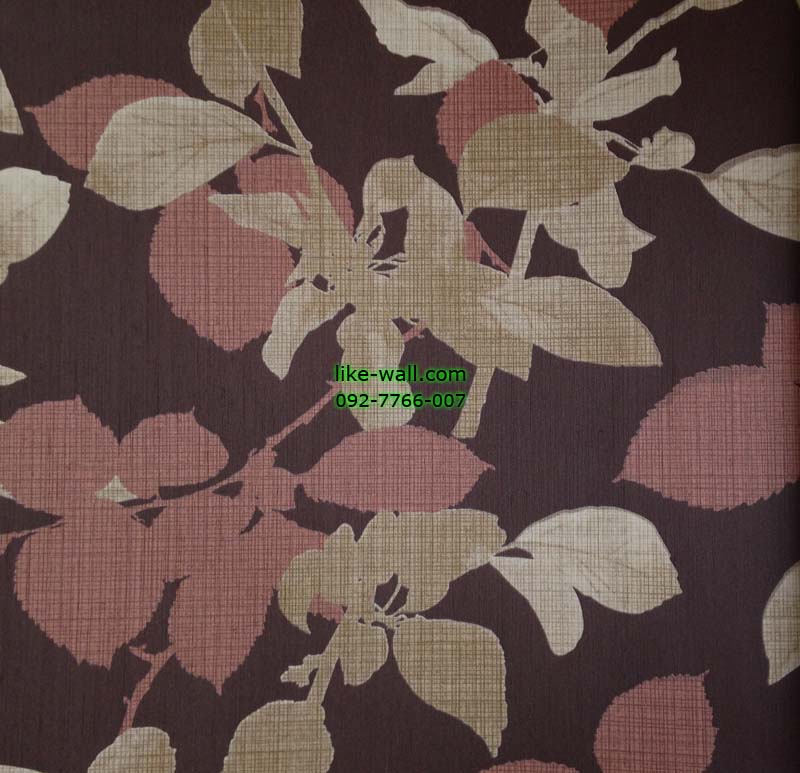 วอลเปเปอร์ติดผนังลายใบไม้ สีน้ำตาลแดง พื้นน้ำตาล