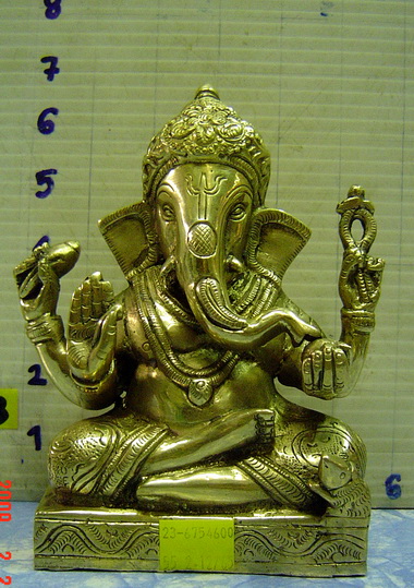 PI025 พระพิฆเนศวร เนื้อทองเหลือง สีดำ-เขียว Brass Ganesh (Black-Green) 