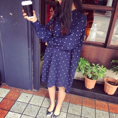 DRESS  DOTS  ชุดเดรสเชิ้ตแขนยาวแฟชั่น เดรสลายจุดแขนยาวแฟชั่น สำหรับผู้หญิงสไตล์ญี่ปุ่นเกาหลี ฮาราจูกุ วินเทจแฟชั่น 