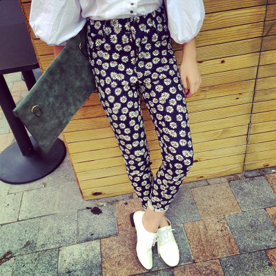 PANTS FLOWER  PRINT  กางเกงขายาวแฟชั่น ทรงสกินนี่แนววินเทจแฟชั่น กางเกงทรงลำลองผู้หญิง แนววินเทจ แฟชั่น เกาหลี ญี่ปุ่น แฟชั่น 